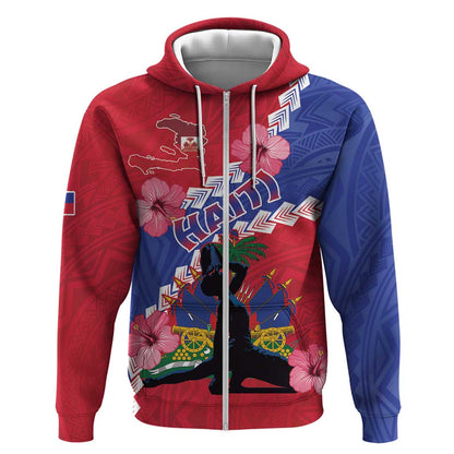 Haiti Neg Maron Zip Hoodie Coat Of Arms - Hisbicus Polynesian
