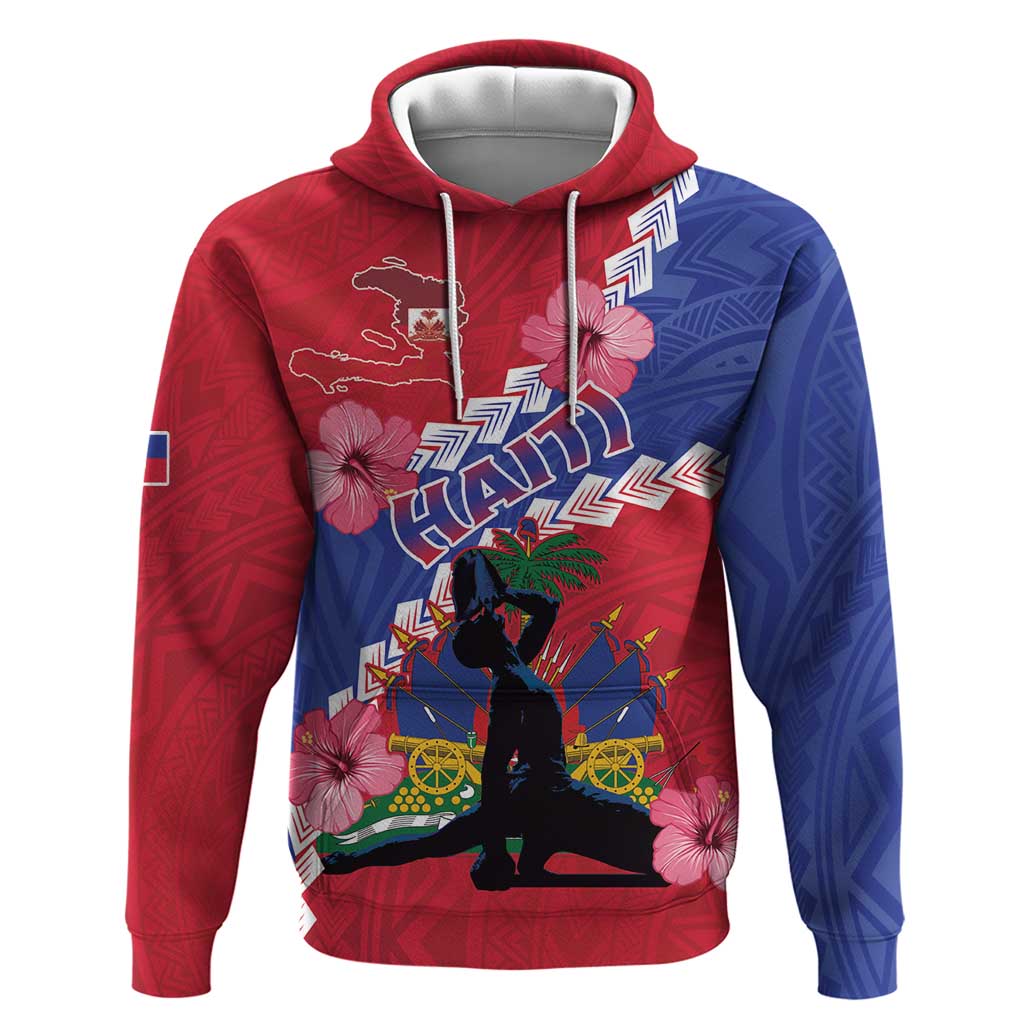 Haiti Neg Maron Zip Hoodie Coat Of Arms - Hisbicus Polynesian