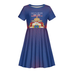 Personalized Anpi an Ayiti Kid Short Sleeve Dress Imperial Coat Of Arms Flag Style