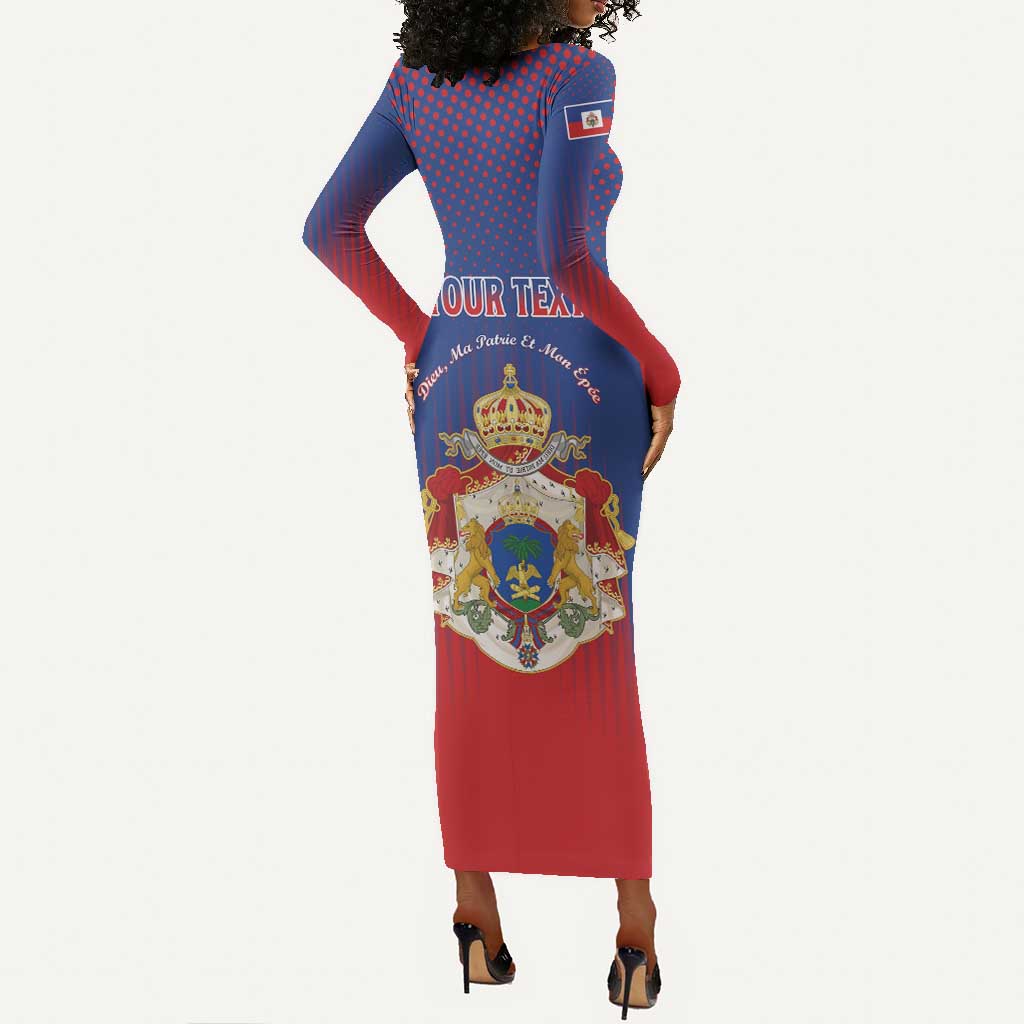 Personalized Anpi an Ayiti Long Sleeve Bodycon Dress Imperial Coat Of Arms Flag Style LT15