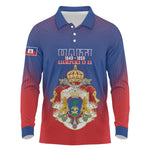 Personalized Anpi an Ayiti Long Sleeve Polo Shirt Imperial Coat Of Arms Flag Style