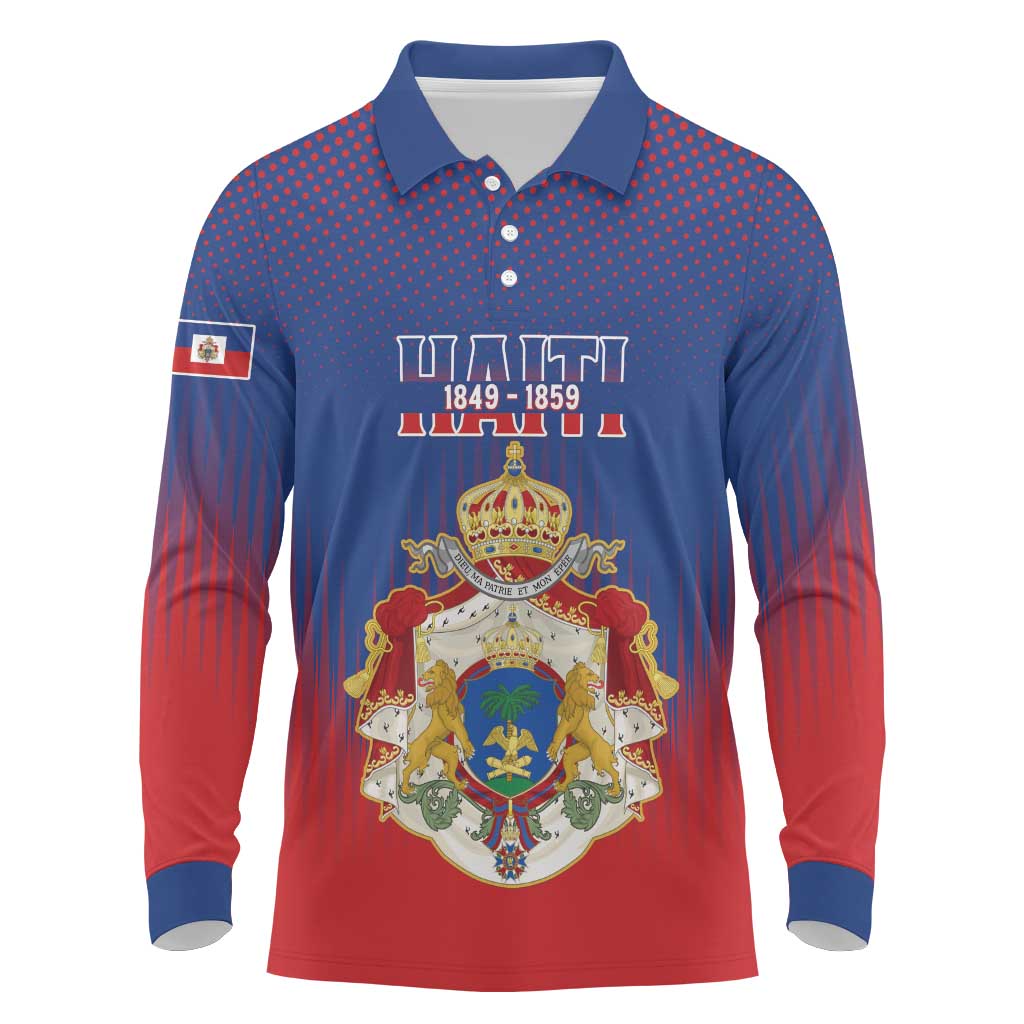 Personalized Anpi an Ayiti Long Sleeve Polo Shirt Imperial Coat Of Arms Flag Style
