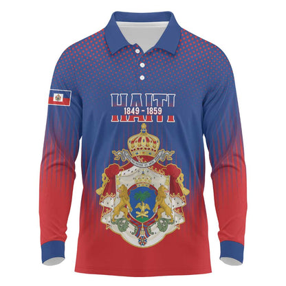 Personalized Anpi an Ayiti Long Sleeve Polo Shirt Imperial Coat Of Arms Flag Style