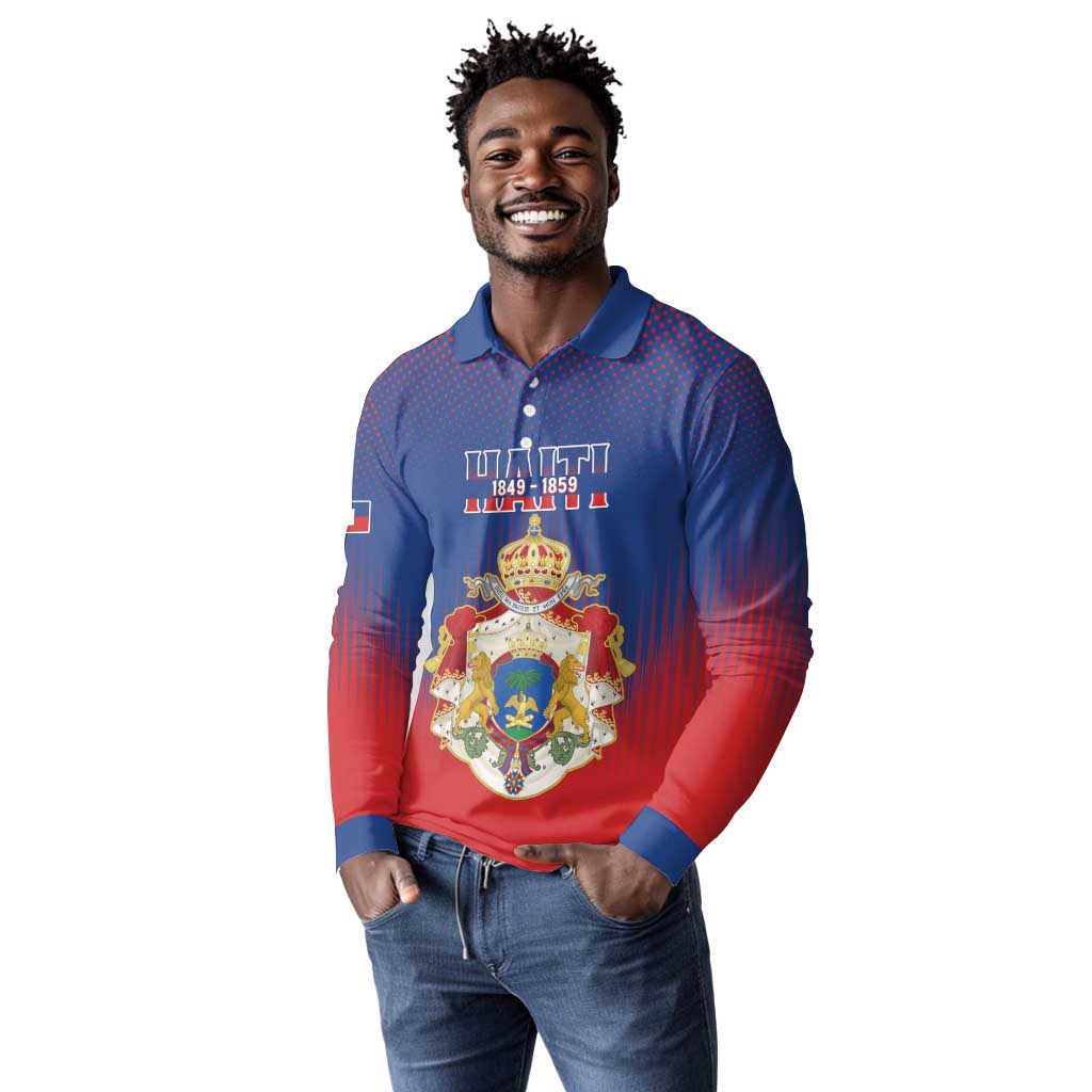 Personalized Anpi an Ayiti Long Sleeve Polo Shirt Imperial Coat Of Arms Flag Style