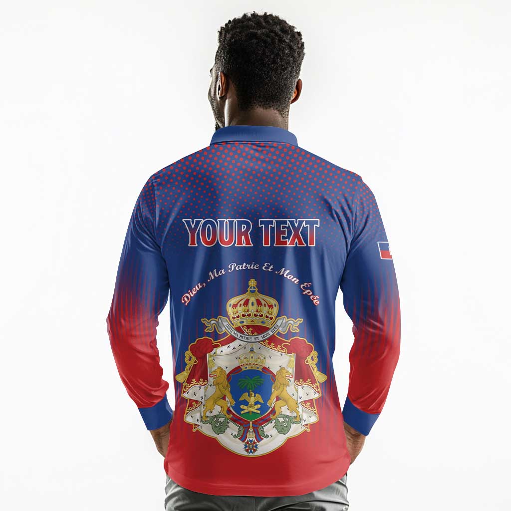 Personalized Anpi an Ayiti Long Sleeve Polo Shirt Imperial Coat Of Arms Flag Style