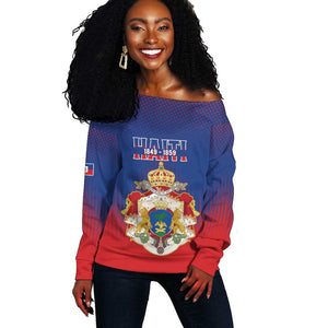 Personalized Anpi an Ayiti Off Shoulder Sweater Imperial Coat Of Arms Flag Style