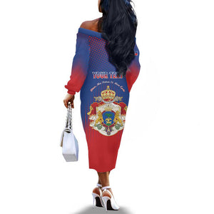 Personalized Anpi an Ayiti Off The Shoulder Long Sleeve Dress Imperial Coat Of Arms Flag Style
