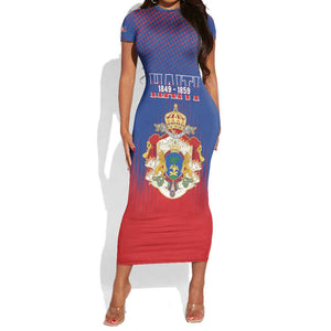 Personalized Anpi an Ayiti Short Sleeve Bodycon Dress Imperial Coat Of Arms Flag Style LT15