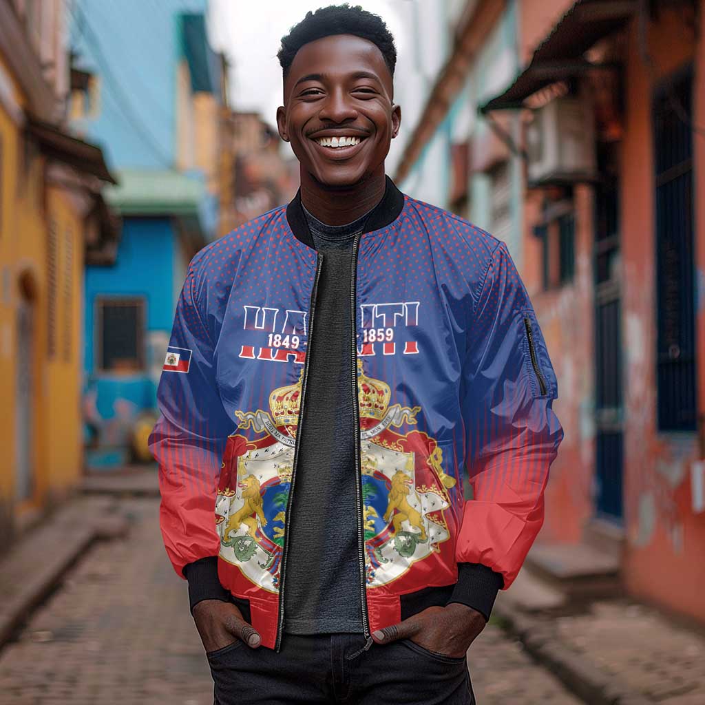 Personalized Anpi an Ayiti Sleeve Zip Bomber Jacket Imperial Coat Of Arms Flag Style