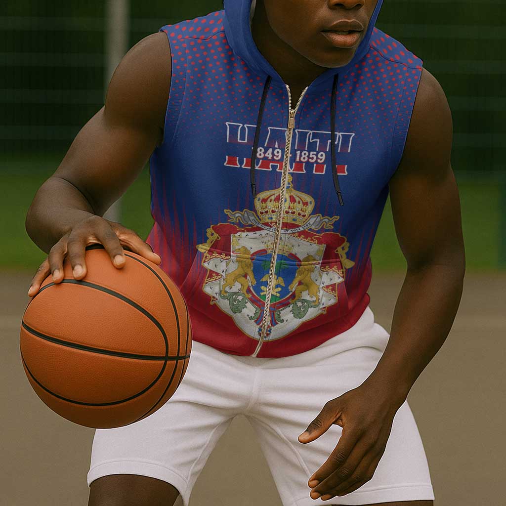 Personalized Anpi an Ayiti Sleeveless Zip Hoodie Imperial Coat Of Arms Flag Style - African Pride