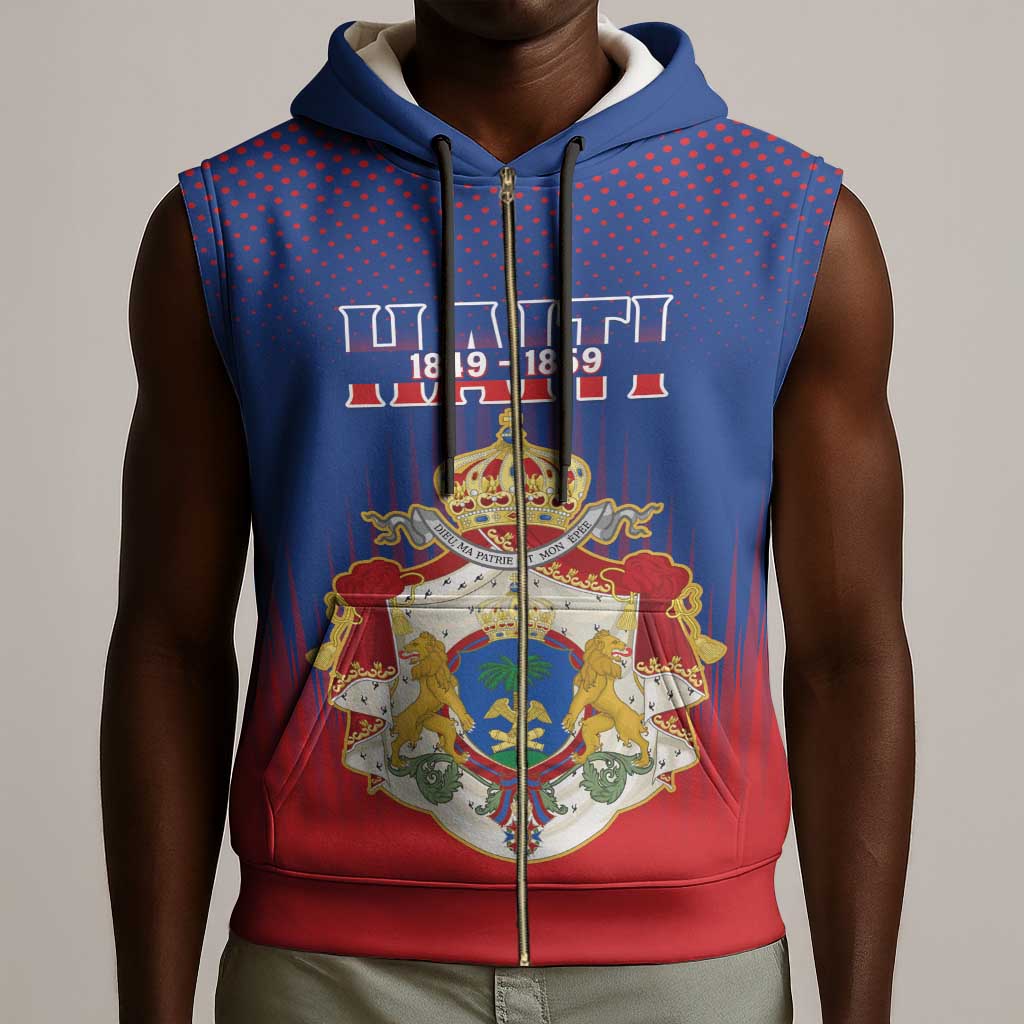 Personalized Anpi an Ayiti Sleeveless Zip Hoodie Imperial Coat Of Arms Flag Style - African Pride