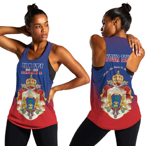 Personalized Anpi an Ayiti Women Racerback Tank Imperial Coat Of Arms Flag Style