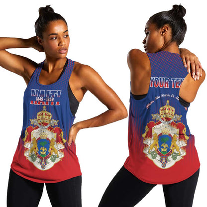 Personalized Anpi an Ayiti Women Racerback Tank Imperial Coat Of Arms Flag Style