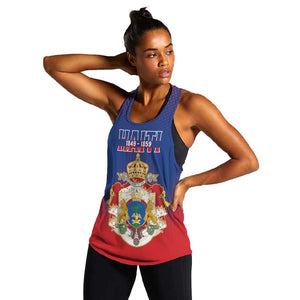 Personalized Anpi an Ayiti Women Racerback Tank Imperial Coat Of Arms Flag Style