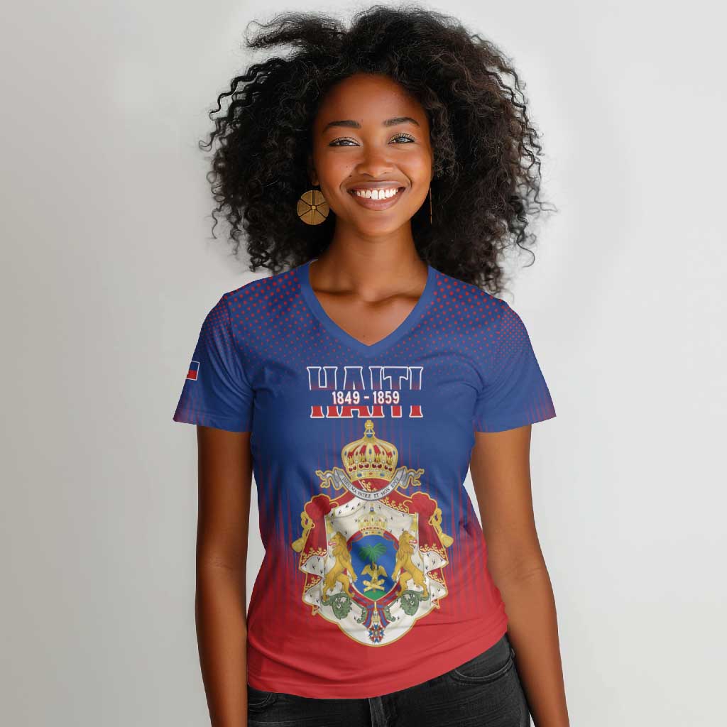 Personalized Anpi an Ayiti Women V-Neck T-Shirt Imperial Coat Of Arms Flag Style