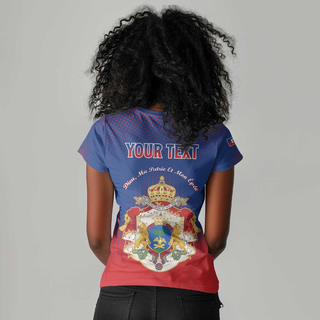 Personalized Anpi an Ayiti Women V-Neck T-Shirt Imperial Coat Of Arms Flag Style
