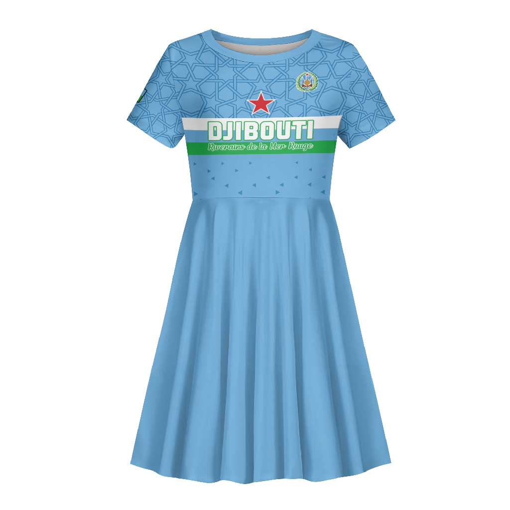 Custom Djibouti Football Kid Short Sleeve Dress Go Champions