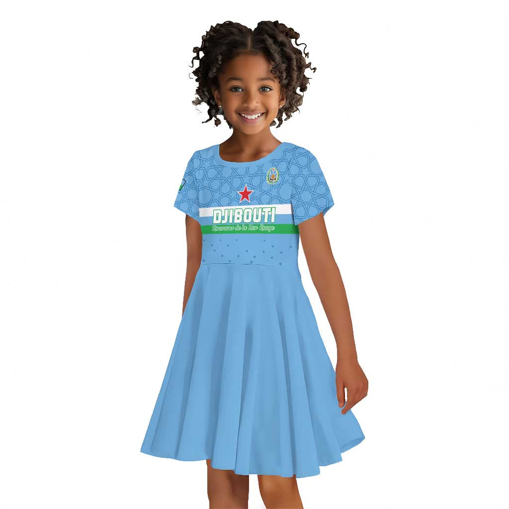 Custom Djibouti Football Kid Short Sleeve Dress Go Champions