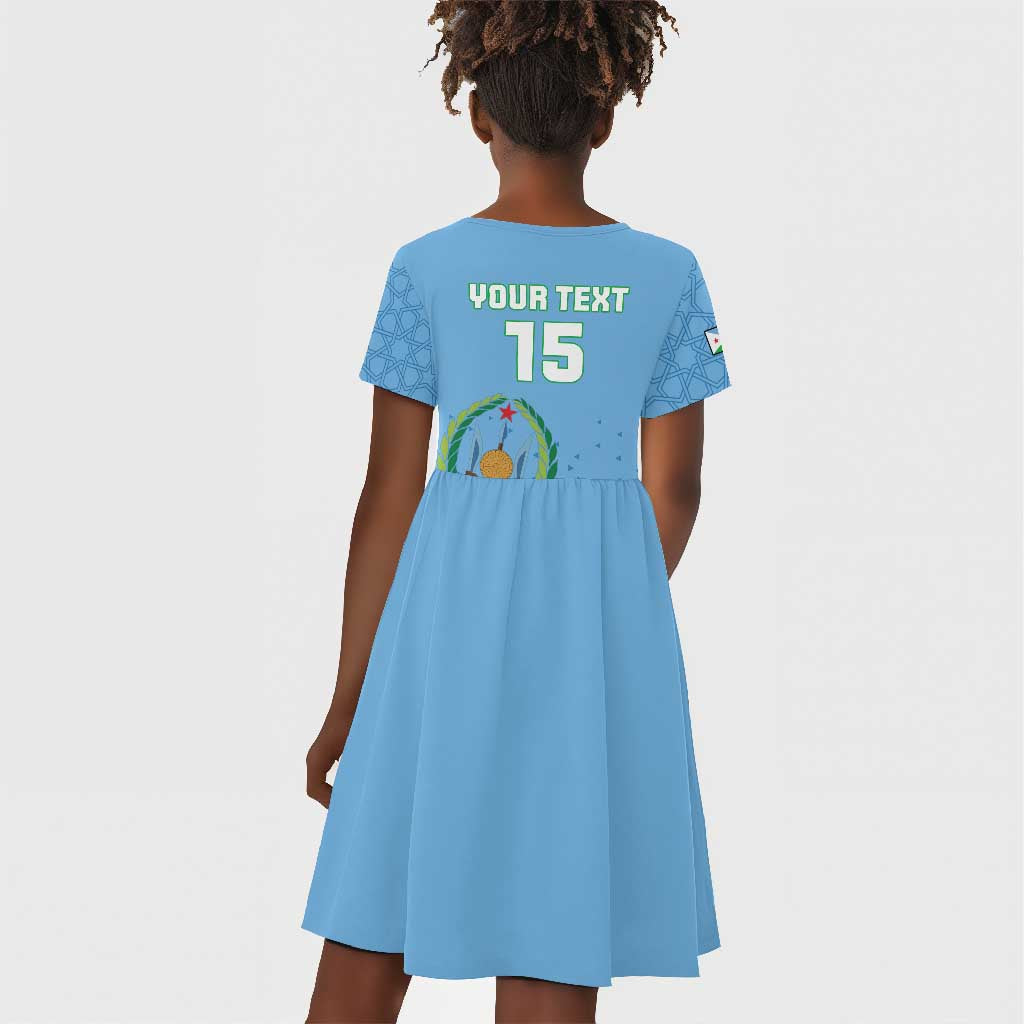 Custom Djibouti Football Kid Short Sleeve Dress Go Champions