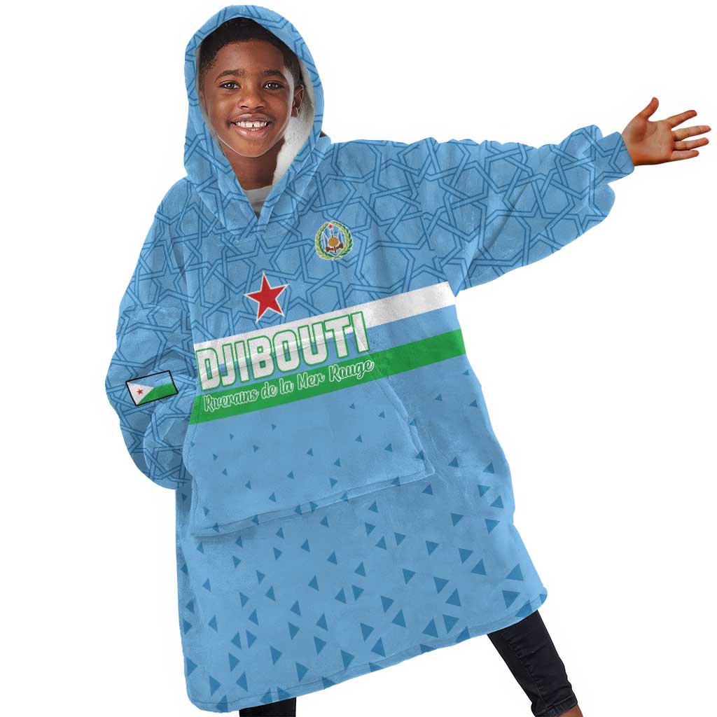Custom Djibouti Football Kid Wearable Blanket Hoodie Go Champions