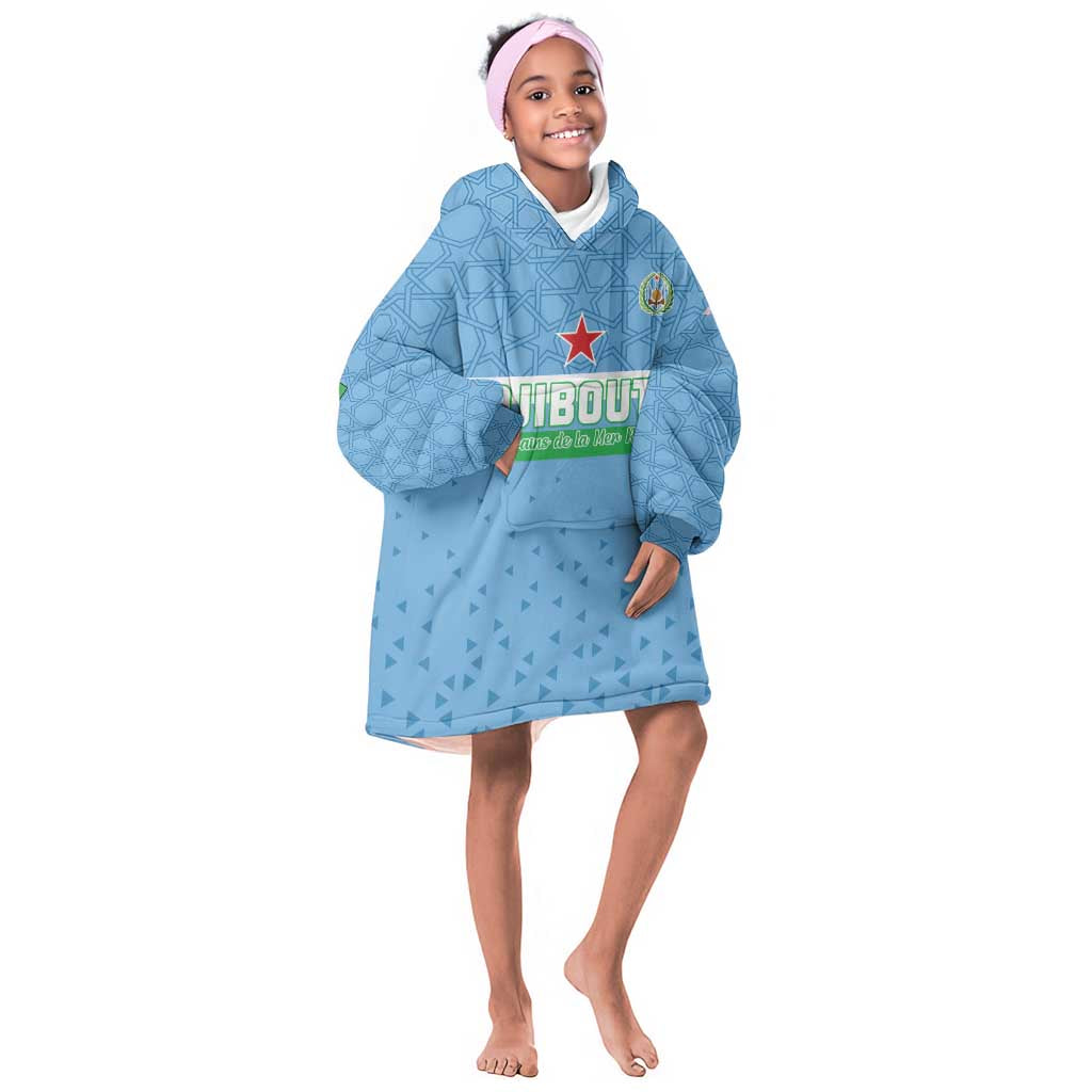 Custom Djibouti Football Kid Wearable Blanket Hoodie Go Champions