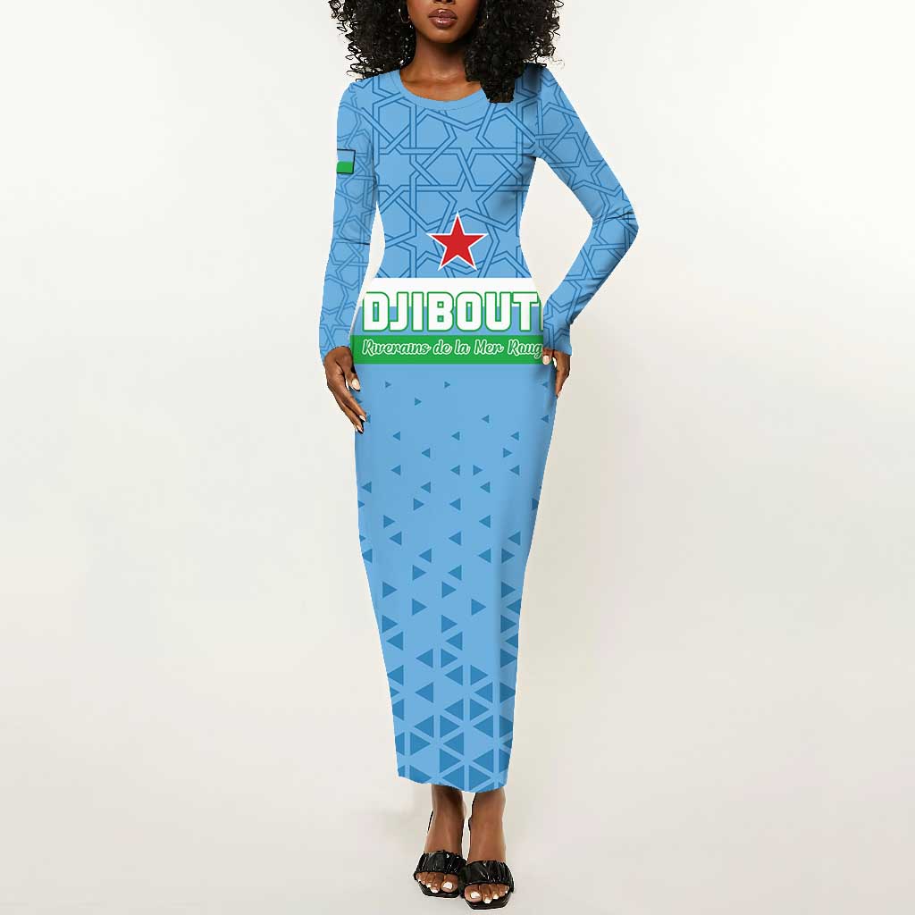 Custom Djibouti Football Long Sleeve Bodycon Dress Go Champions LT15