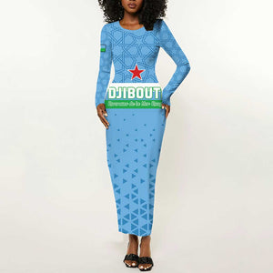 Custom Djibouti Football Long Sleeve Bodycon Dress Go Champions LT15