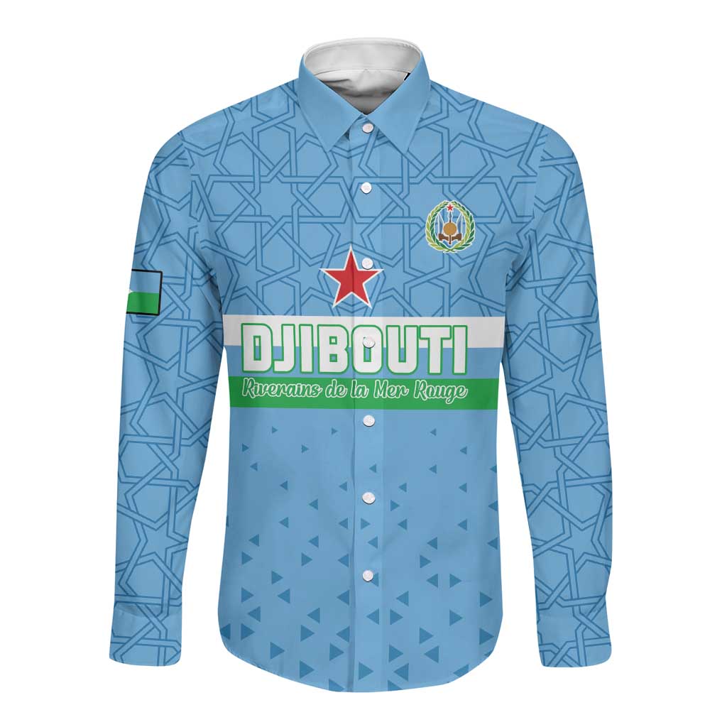 Custom Djibouti Football Long Sleeve Button Shirt Go Champions
