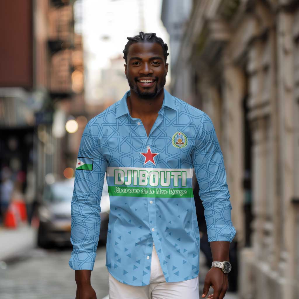 Custom Djibouti Football Long Sleeve Button Shirt Go Champions