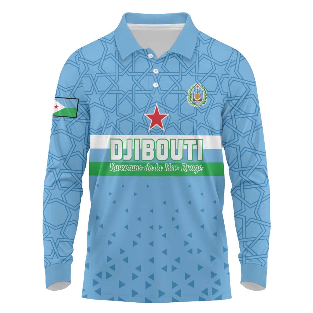 Custom Djibouti Football Long Sleeve Polo Shirt Go Champions