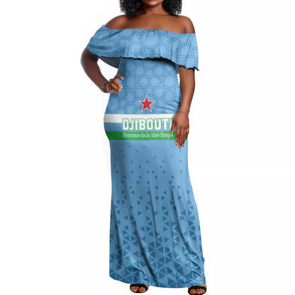 Custom Djibouti Football Off Shoulder Maxi Dress Go Champions