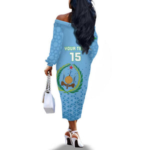 Custom Djibouti Football Off The Shoulder Long Sleeve Dress Go Champions