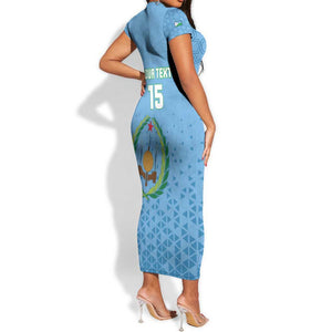 Custom Djibouti Football Short Sleeve Bodycon Dress Go Champions LT15