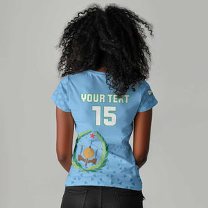 Custom Djibouti Football Women V-Neck T-Shirt Go Champions