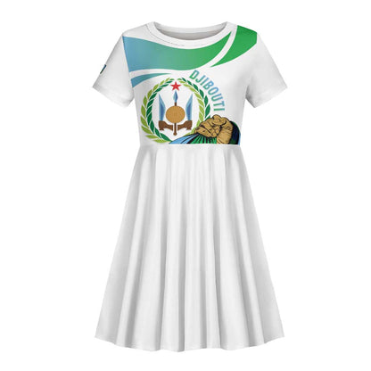 Personalized Happy Djibouti Kid Short Sleeve Dress Independence Day