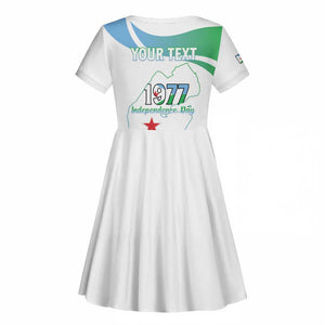 Personalized Happy Djibouti Kid Short Sleeve Dress Independence Day