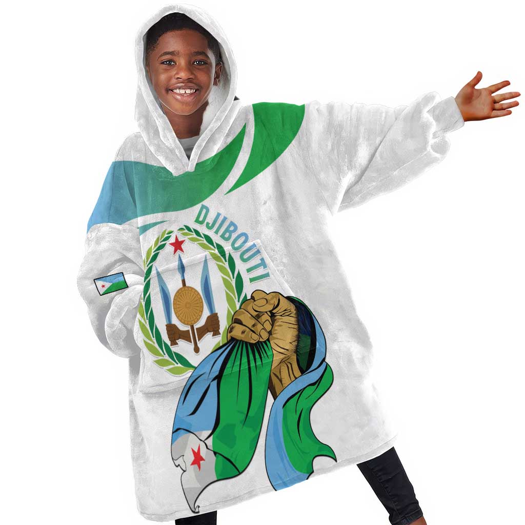Personalized Happy Djibouti Kid Wearable Blanket Hoodie Independence Day