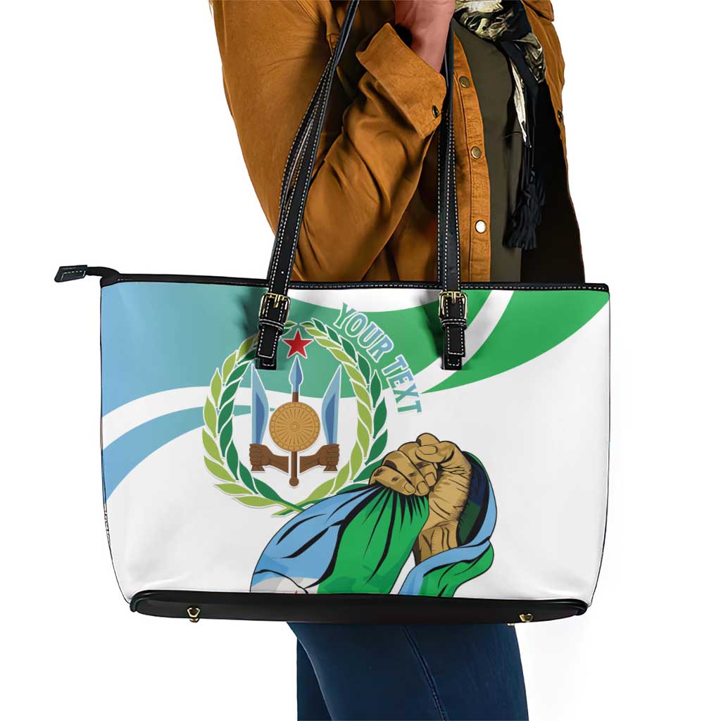 Personalized Happy Djibouti Leather Tote Bag Independence Day