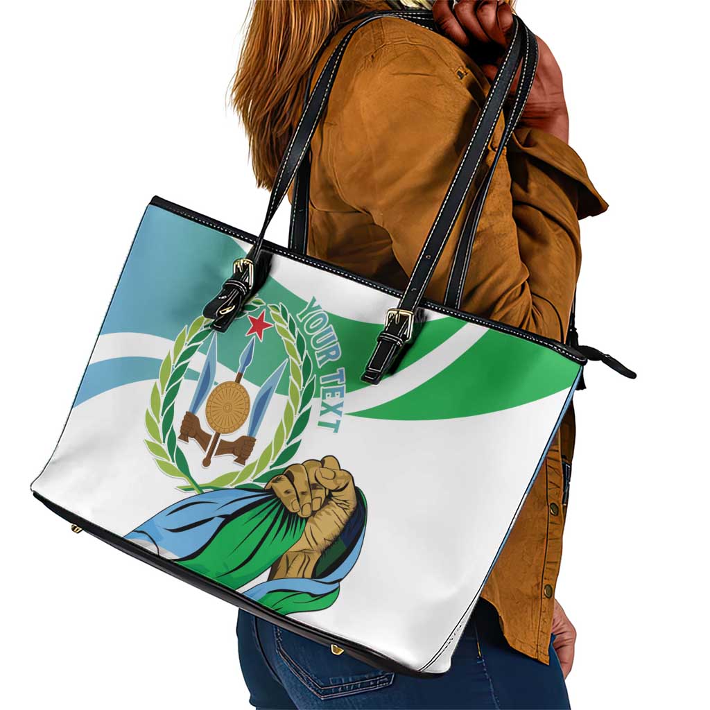Personalized Happy Djibouti Leather Tote Bag Independence Day