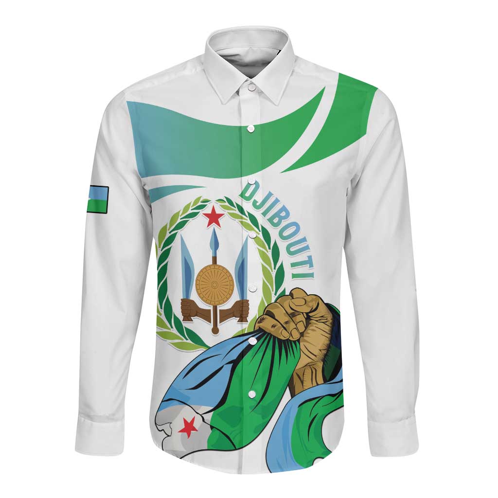 Personalized Happy Djibouti Long Sleeve Button Shirt Independence Day