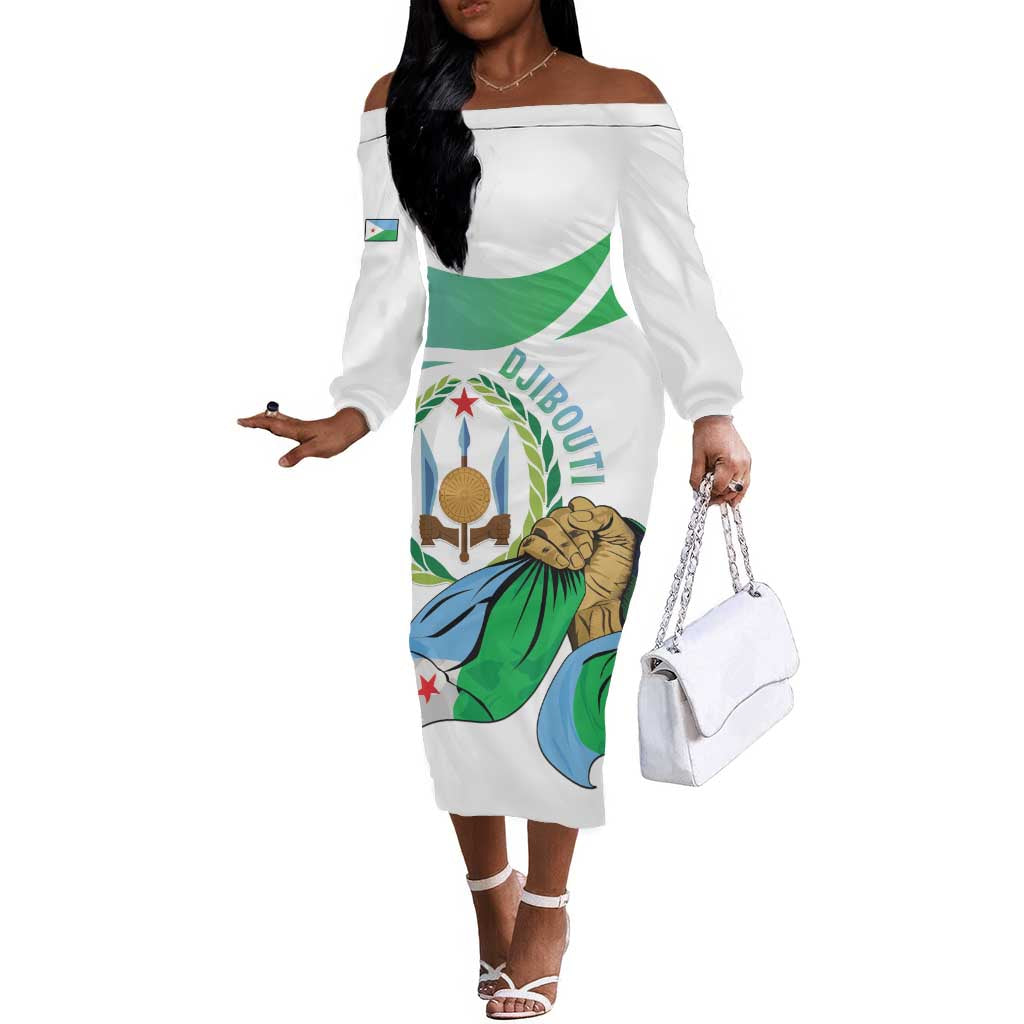 Personalized Happy Djibouti Off The Shoulder Long Sleeve Dress Independence Day