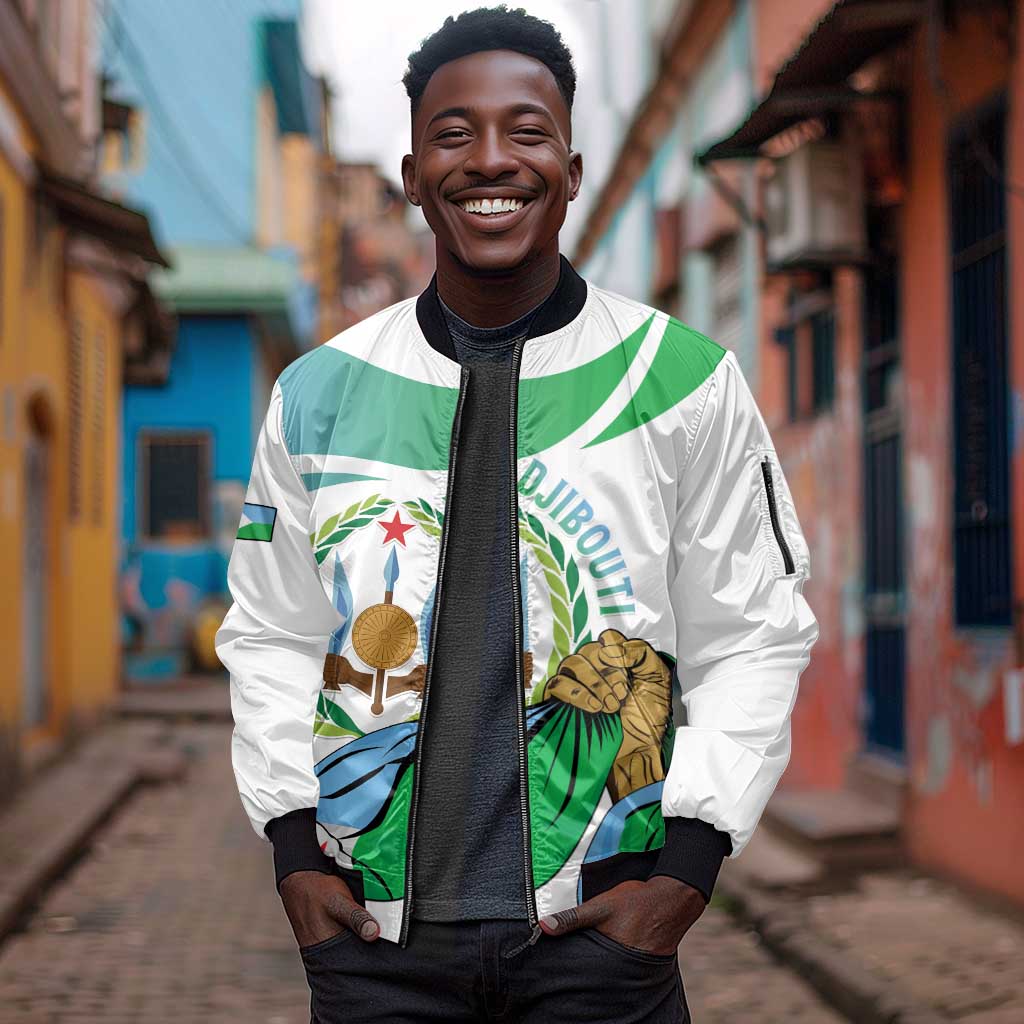 Personalized Happy Djibouti Sleeve Zip Bomber Jacket Independence Day