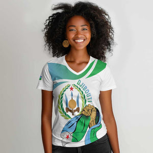 Personalized Happy Djibouti Women V-Neck T-Shirt Independence Day