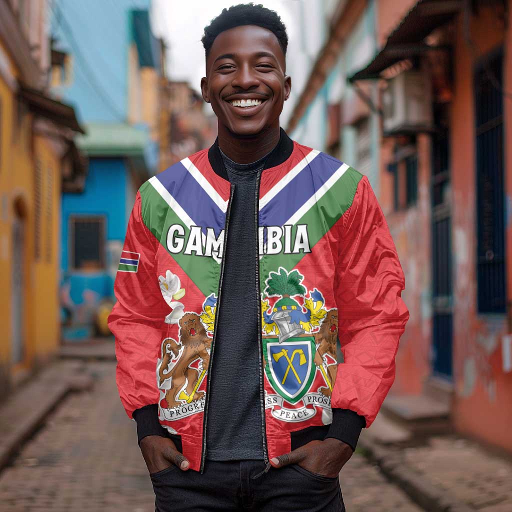 Personalized Gambia Bomber Jacket Coat Of Arms - African Pattern