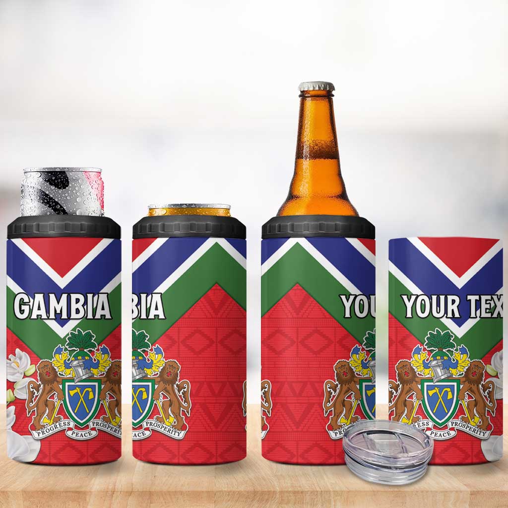 Personalized Gambia 4 in 1 Can Cooler Tumbler Coat Of Arms - African Pattern