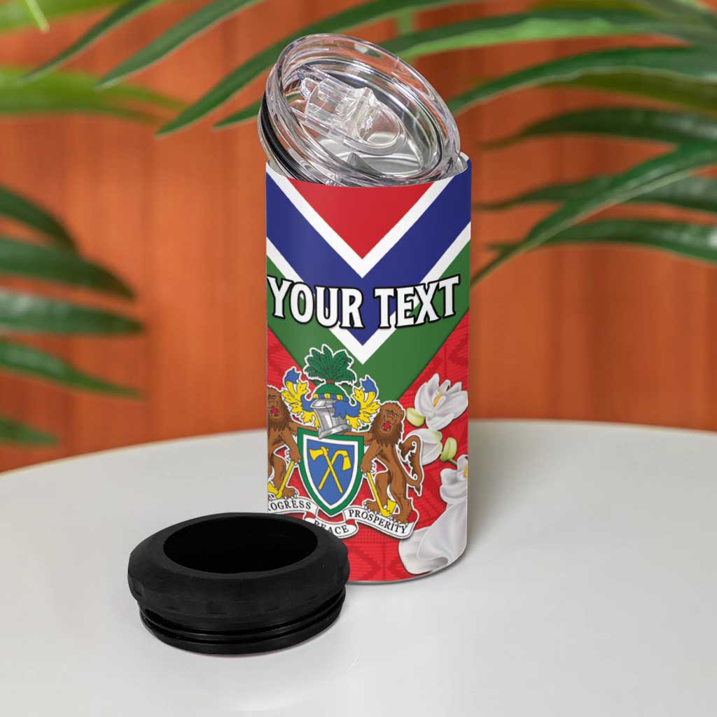 Personalized Gambia 4 in 1 Can Cooler Tumbler Coat Of Arms - African Pattern
