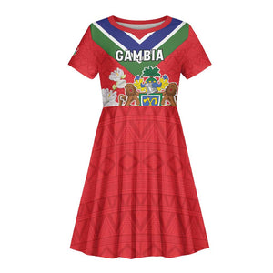 Personalized Gambia Kid Short Sleeve Dress Coat Of Arms - African Pattern