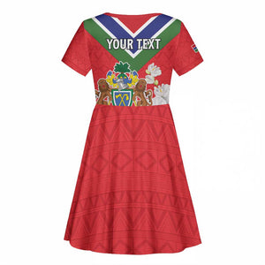 Personalized Gambia Kid Short Sleeve Dress Coat Of Arms - African Pattern