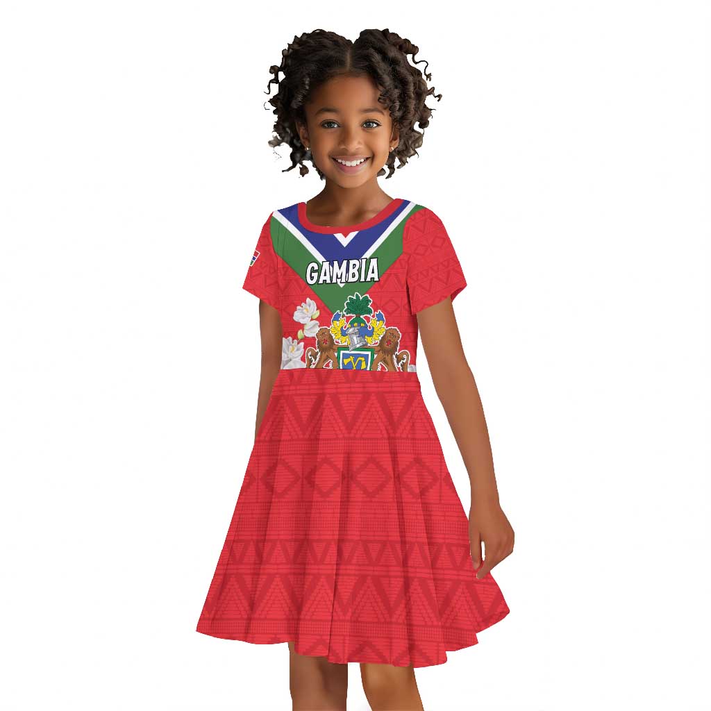 Personalized Gambia Kid Short Sleeve Dress Coat Of Arms - African Pattern