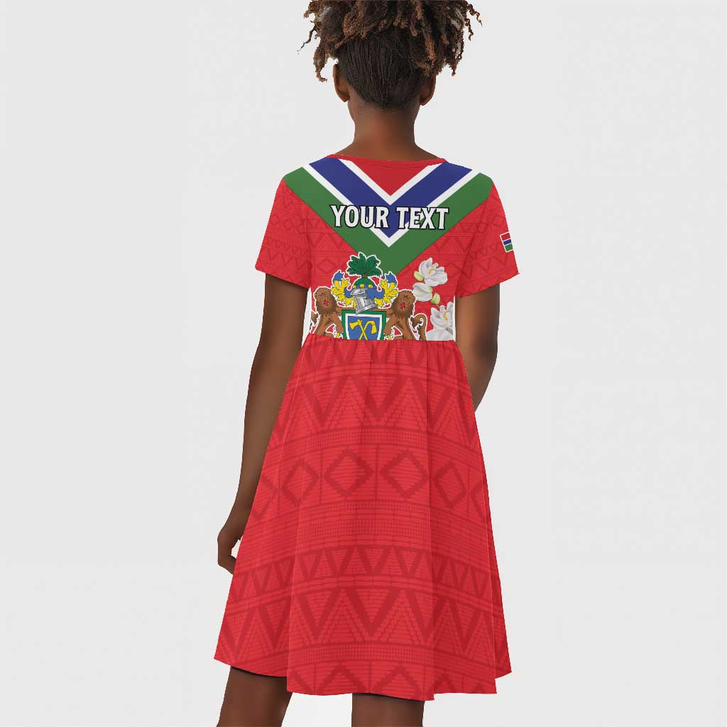Personalized Gambia Kid Short Sleeve Dress Coat Of Arms - African Pattern